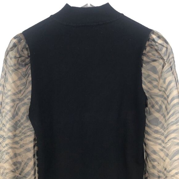 Sioni Milano Black Knit Semi Sheer Zebra Sleeve Pullover Mock Neck Sweater - Picture 6 of 12